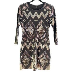 express aztec sequin dress Express Aztec Sequin Embellished Sleeveless Dress Gray Womens Size XS